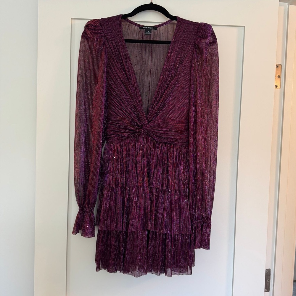 Sabina Musayev Felicie Shimmery Long-Sleeve Mini Dress Size M
